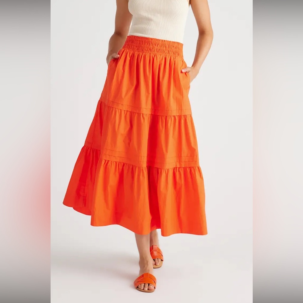 QUINCE Organic Cotton Tiered Maxi Skirt Large - NWOT